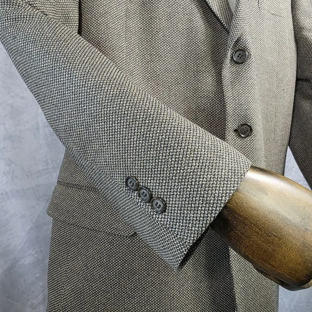 Versini Blazer Mens 46 Brown Black 100% Silk Italian Fabric Notch Lapel Jacket